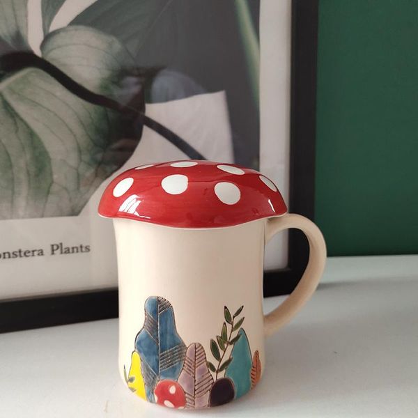 

mugs cartoon cute mushroom coffee cups ceramic office home breakfast mug creative printing for friends and relatives