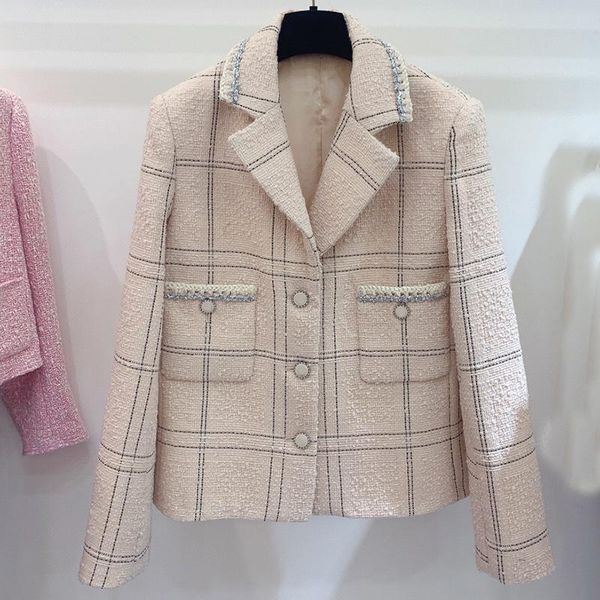 

women's jackets runway nice color fashion position plaid tweed jacket women outerwear woollen elegant coats lady 2021 autumn wi, Black;brown