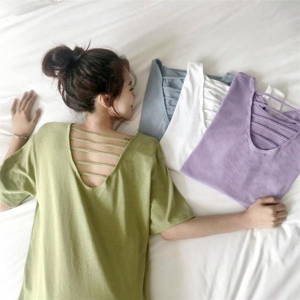 

women's t-shirt tshirt kawaii ulzzang tunic casual loose openwork knotted female sweet cute lovely harajuku for women, White