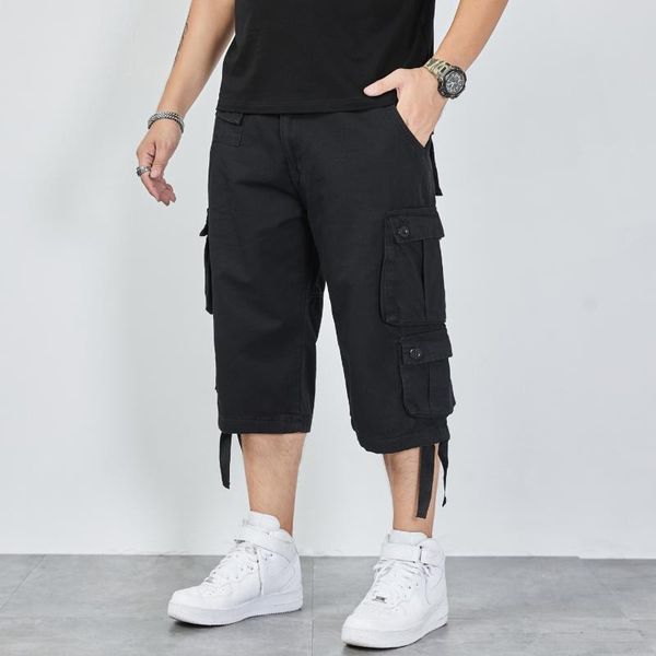 

men's shorts summer black work clothes casual capris wear-resistant and fattening, large bags, fashionable fat, versatile pants, White;black