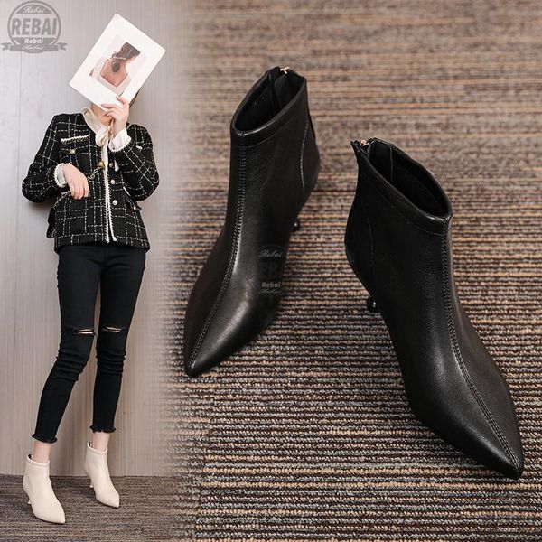 

boots women fashion sweet beige pu leather stiletto heel lady cool black back zipper autumn winter