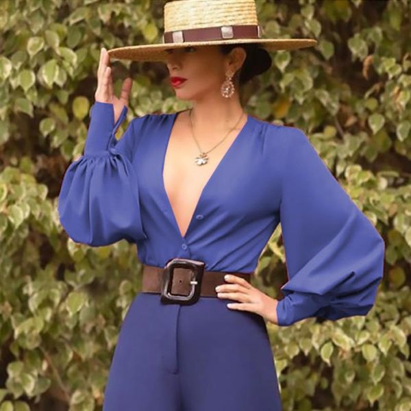 

women's blouses & shirts women v neck long lantern sleeve blue pink white female spring autumn fashion elegant ladies classy