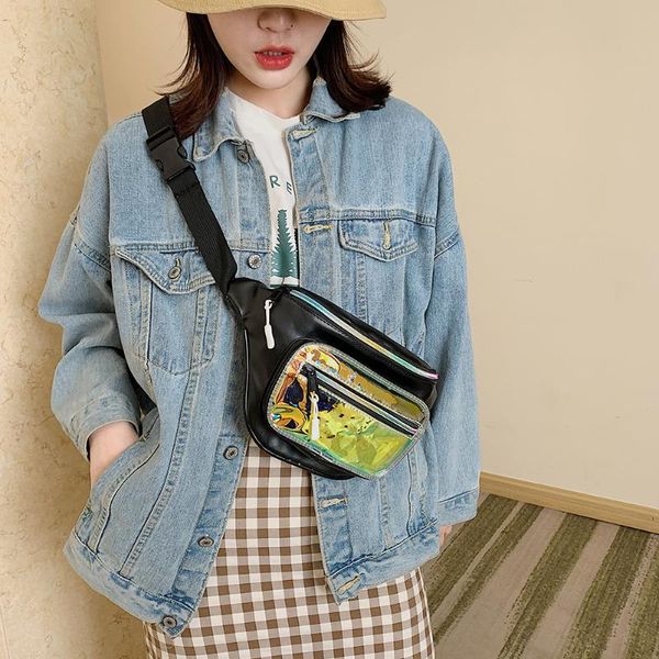 

waist bags female chest bag zipper casual phone pouch laser pu leather messenger packs for outdoor street decoration