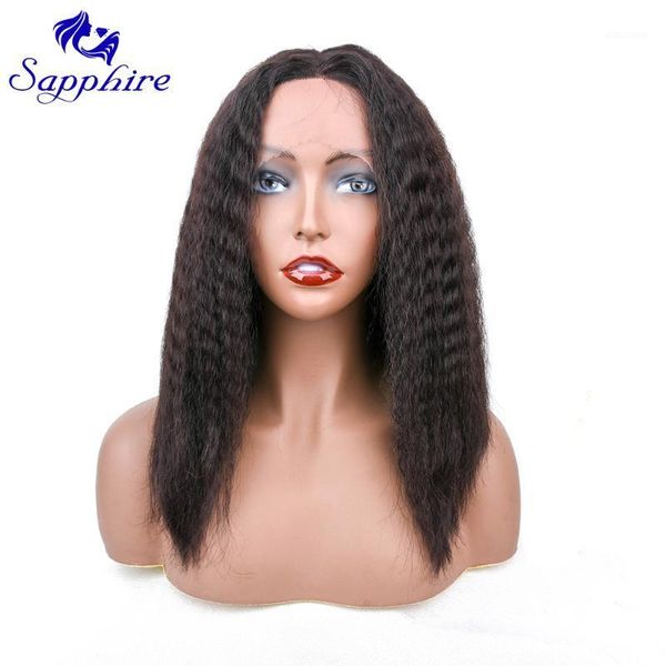 

sapphire middle part lace front human hair wigs brazilian kinky straight yaki hairline bleached knots 1, Black;brown