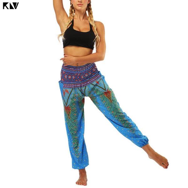 

women's pants & capris klv smocked waist wide leg loose harem palazzo ethnic floral beach belly dance baggy lantern trousers with pocke, Black;white