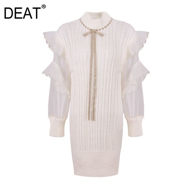 

spring and summer fashion casual long sleeve o neck patchwork lace ruffle stitched knitting dress women sh417 210421, Black;gray