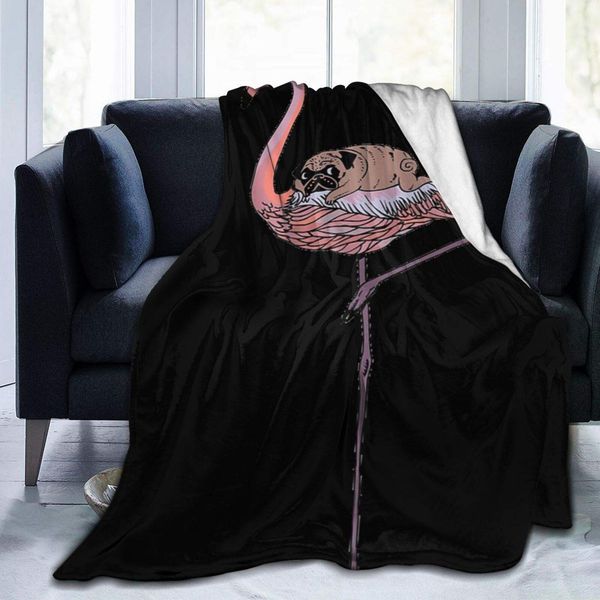 

Flamingo and Pug Throw Blanket Super Soft Lightweight Fuzzy Plush Blanket for Bed Sofa Couch Cover Living Bed Room All Seasons