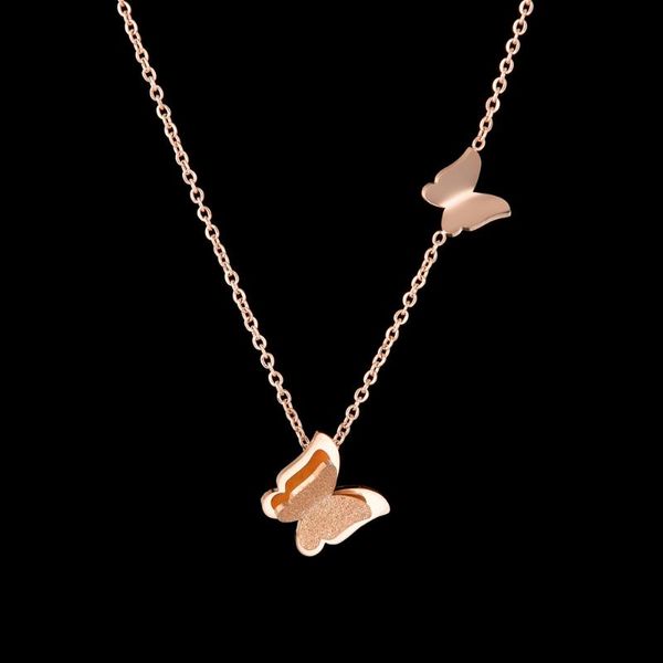 

chains stainless steel matte butterfly necklace for women girls lovely animal buttefly pendants dangle fashion birthday jewelry gifts, Silver