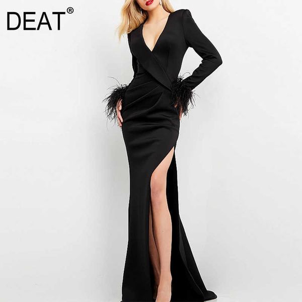 

[deat] spring summer fashion v-neck high waist floor-length solid color elegant qualitydress women 13d168 210527, Black;gray