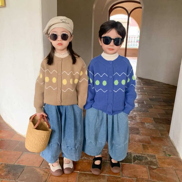 Meninas Camisola Baby's Casaco Outwear 2021 Cáqui Blue Plus Veludo Engrossado Quente Inverno Autumn Knitting Cardigan Roupas Infantis Y1024