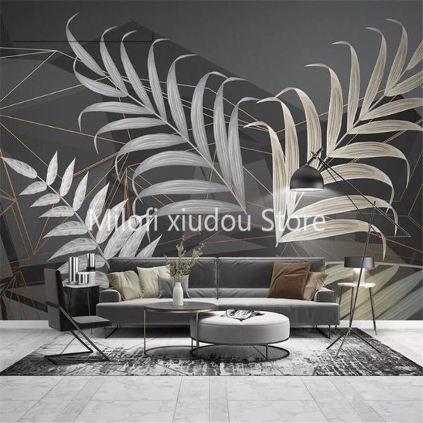 

wallpapers milofi custom 3d wallpaper mural light luxury nordic tropical plant leaf geometric line background wall decorative painting