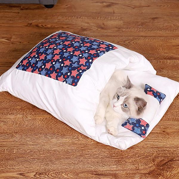 

cat bed sofa warm sleeping bag bedding deep pet dog house washable cats nest cushion with pillow supplies beds & furniture