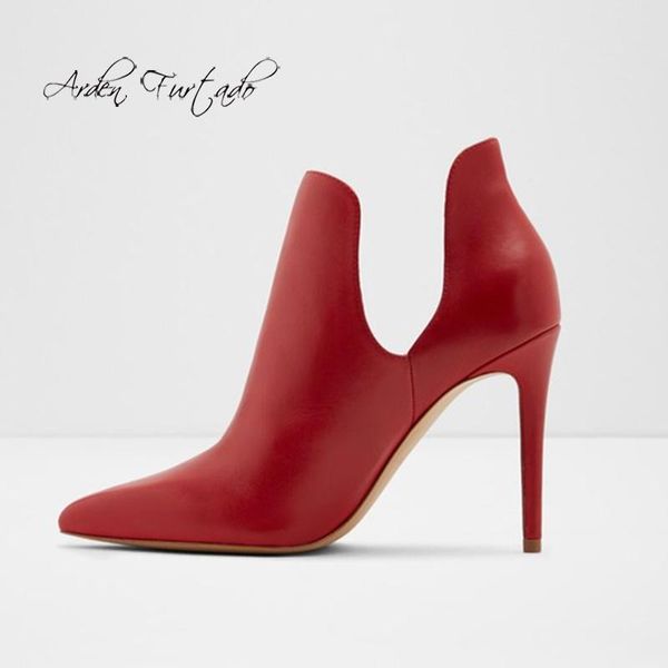 

boots arden furtado summer fashion trend women's shoes pointed toe stilettos heels classics elegant slip-on short leather, Black