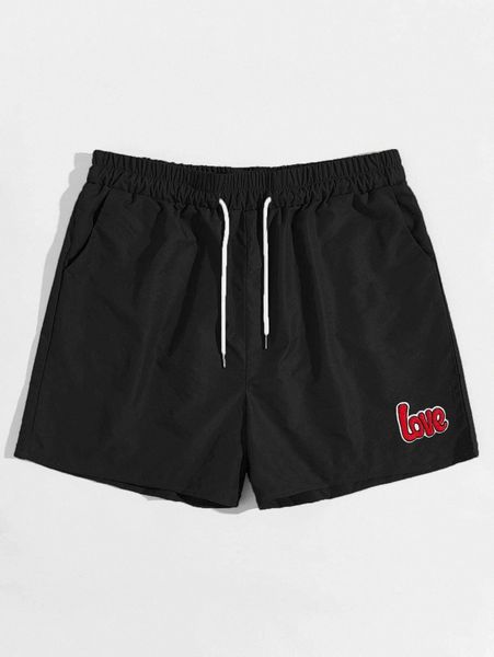 

romwe guys letter embroidery drawstring shorts z1nn#, Black