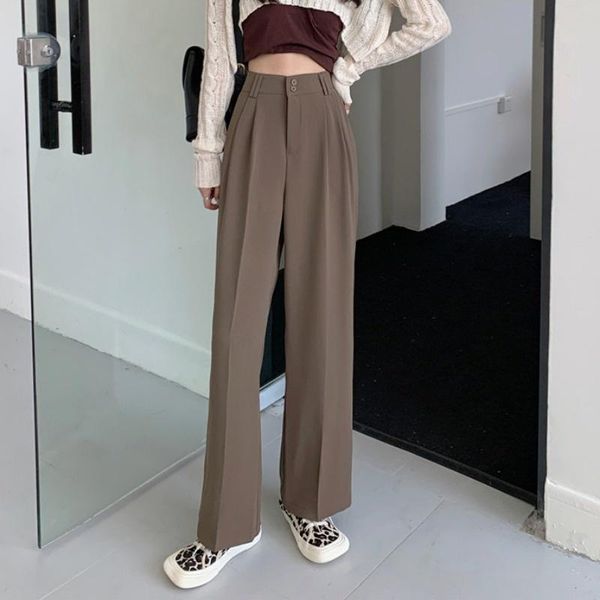 

women's pants & capris coffee suit spring and autumn high waist hanging feeling floor dragging casual are thin straight loose, Black;white