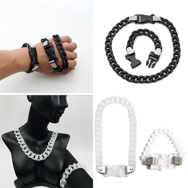 

earrings & necklace 2pcs cool acrylic wide chain buckle bracelet rock punk transparent chunky choker fashion jewelry, Silver