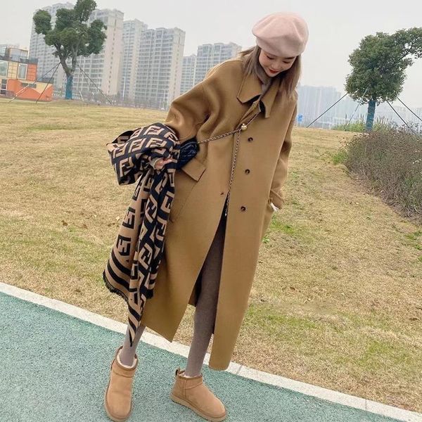 

women's wool & blends england women long blend coat loose oversize overcoat for lady female outerwear winter clothes warm thick jacket, Black