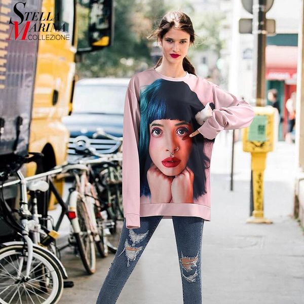 

women's hoodies & sweatshirts 2021 european spring women pink color printed pullover sweatshirt oversized girls casual streetwear pull, Black