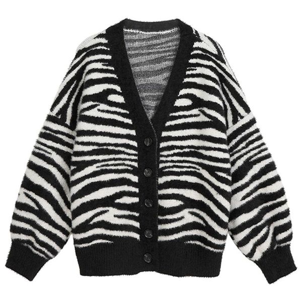 

women's knits & tees wsyore zebra print sweater cardigan women spring and autumn casual college student large size knitted jacket femal, White