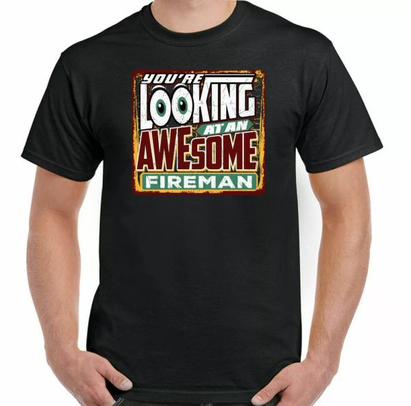 

looking at an awesome fireman mens t-shirt funny birthday christmas gift, White;black