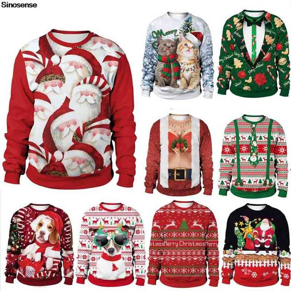 

ugly christmas sweaters men women funny santa xmas sweater jumper couple pullover autumn holiday party crew neck sweatshirt, Black