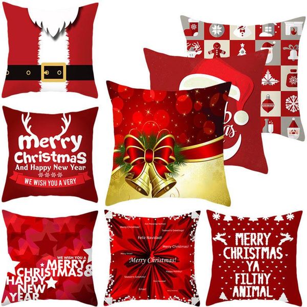 Kissen/Dekokissen Frohe Weihnachten Kissenbezug Rot Ornament für Zuhause Geschenk Dekor Sofa Auto Dekoration Kissen