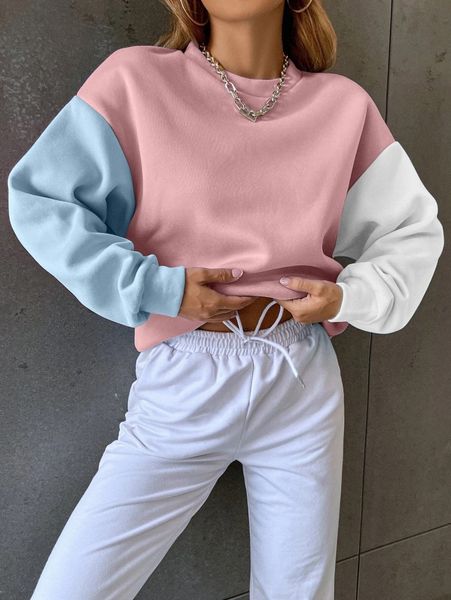 

colorblock drop shoulder sweatshirt c55i#, White;black