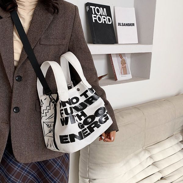 

women bag handbag female letter prints canvas totes bag large shoulder bag crossbody for women chains casual tote mmm