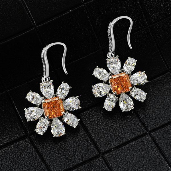 

2021 flower z diamond dangle earring 100% original 925 sterling silver party wedding drop earrings for women charm jewelry, Golden;silver