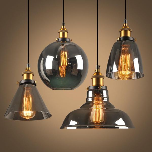 

pendant lamps lights vintage industrial style led lamp retro glass smoke gray hanging lighting fixture restaurant bar island