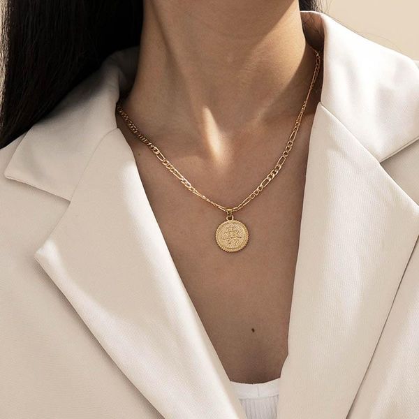 

pendant necklaces simple vintage style round coin necklace for women fashion temperament geometric clavicle chains jewelry gift, Silver