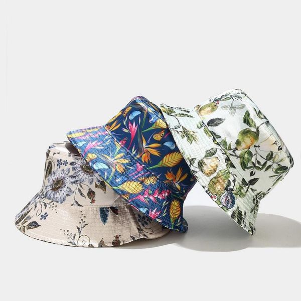 

wide brim hats 2021 flower embroidery women's summer fisherman hat outdoor foldable bucket sun protection panama cap, Blue;gray