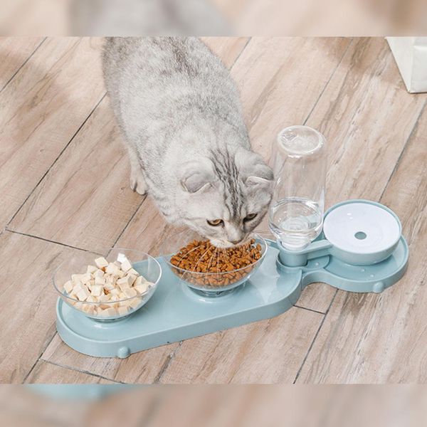 

dog bowls & feeders raised stand cat non-slip 3 use pet puppy water feeder double food feeding dish container 50qp