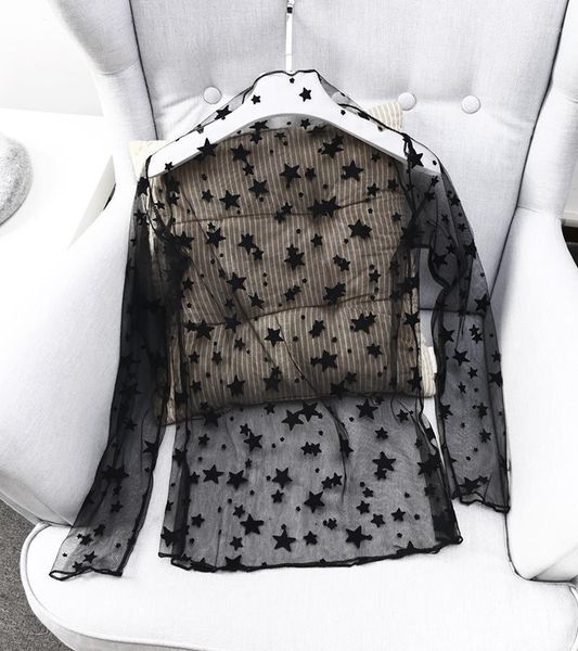 

women mesh blouses shirts long sleeve costumes ladies woman fashion perspective blouse women's, White