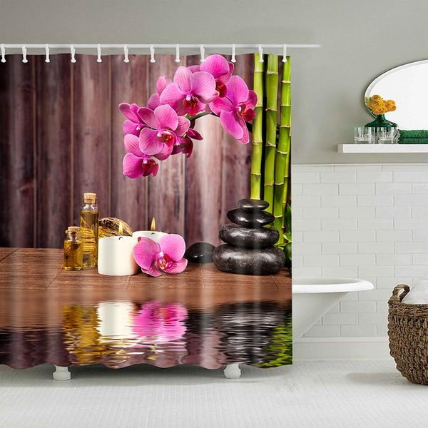 

spa shower curtain bamboo bathroom purple flower bath curtains