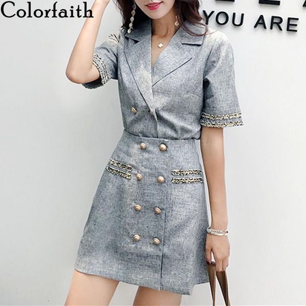 

two piece dress colorfaith 2021 summer woman sets 2 pieces matching short skirts double breasted casual outfits office lady slit suit ws1199, White
