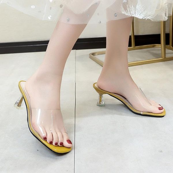 

clear transparent crystal ladies shoes 2021 summer slippers female slides spike high heels women woman mules plus size, Black