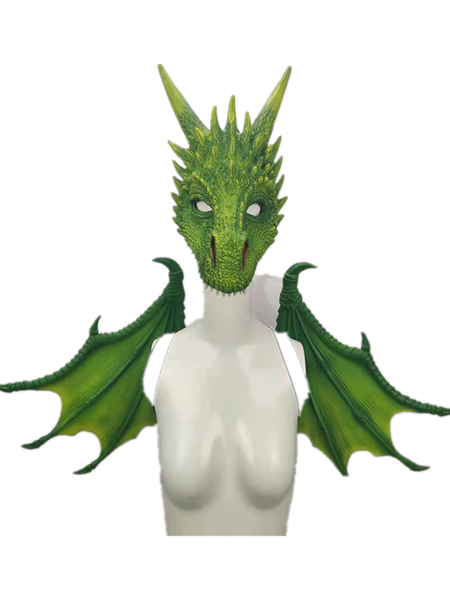 

halloween carnival children dress up dragon mask wings tail suit performance props cos movie game role playing crafts collection cosplay, Black