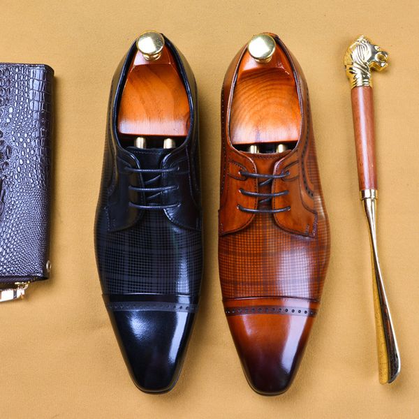 

lacing mens formal shoes genuine leather wedding brogue business oxford party shoe black brown pointed toe men dress shoe