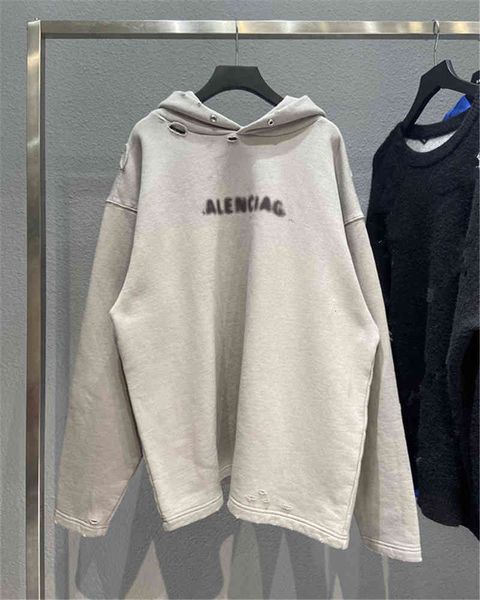 

Men's Hoodies & Sweatshirts High version b home 21ss fuzzy letter fleece hat shirt, regular weaving, dyeing, couple washing, worn out a, Black