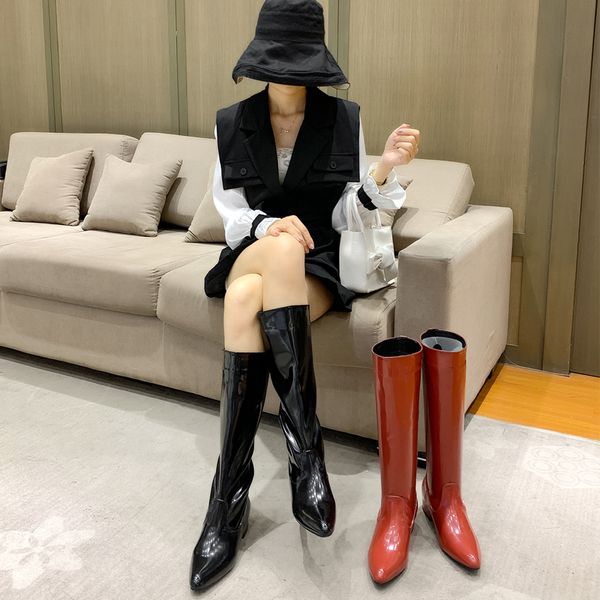 

new women boots winter designer british style knee high ladies booties fashion thick heel female knight boots causal woman shoes, Black