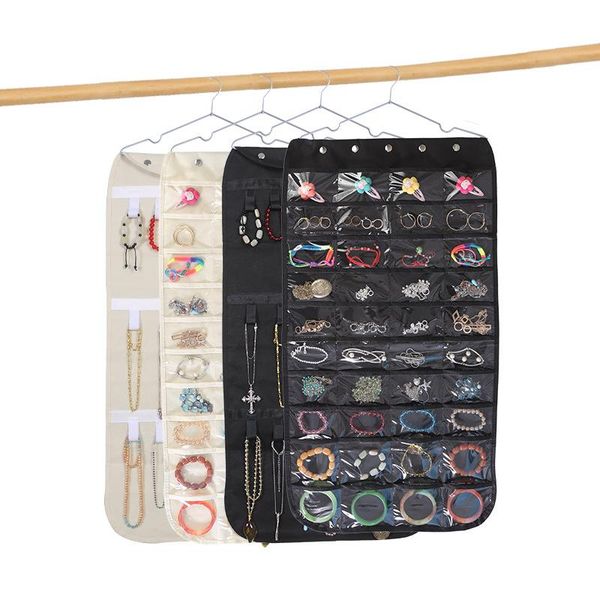 

storage bags hanging jewelry display necklace earring ring pouch pocket, accessories organizer closet wall holder, hanger included
