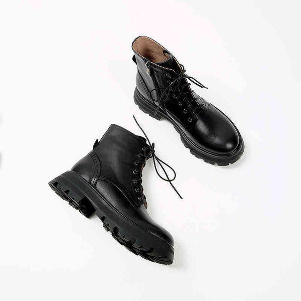 

mordoan genuine cow leather ladies boots 2021 winter women's boots round toe thick heel platform shoes ankle boots for women y1105, Black