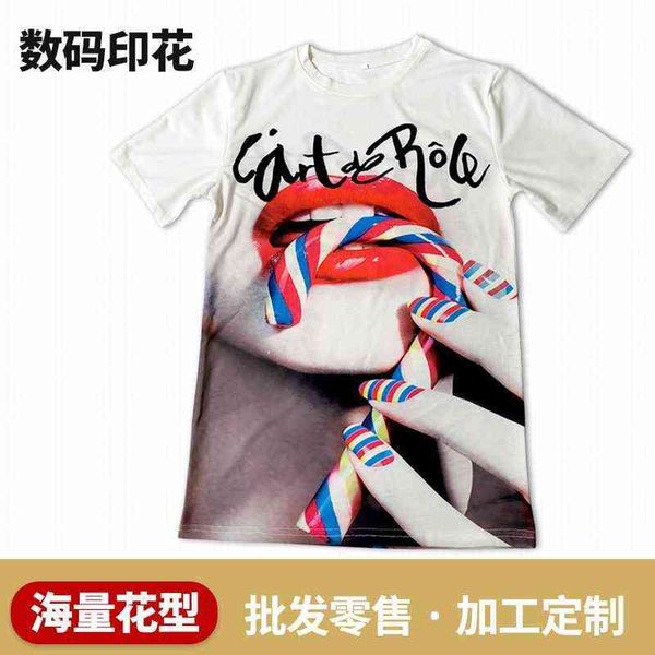 

summer new 2021 fashion trend short sleeve street style loose 3d digital print t-shirt, White