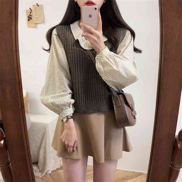 

solid loose sleeveless sweater spring autumn women's vest fashionable knitted v neck joker wool 210423, Black;brown