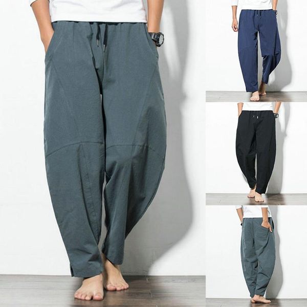 

men's pants casual fashion loose pure color pocket comfort long pant comfortable mens wide leg sweatpants plus size, Black