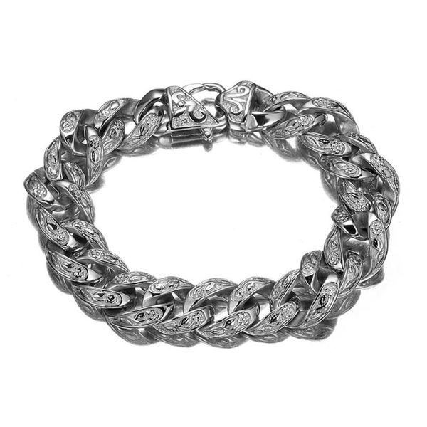 

vintage mens silver/gold/black 316l stainless steel snake pattern curb cuban link chaibracelet n bangle 15mm wide link, chain