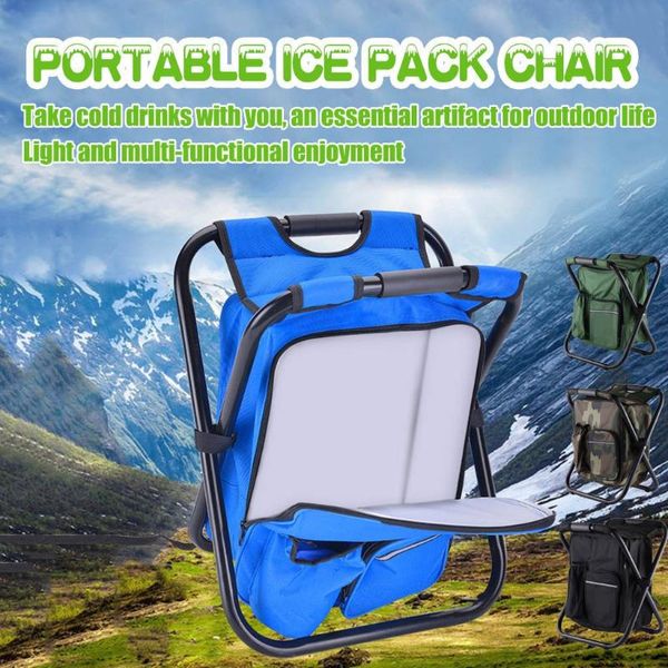

folding fishing chair backpack with ice bag high load bearing outdoor camping portable seat for travel picnic beach accessories
