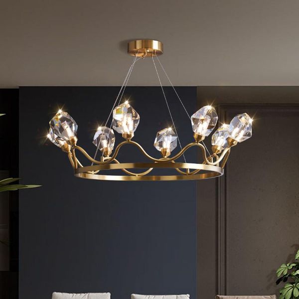 

crown design copper led chandelier american living room lustre diamond crystal pendant lighting indoor lamp fixtures chandeliers