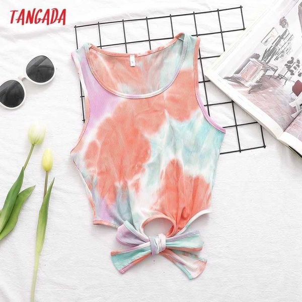 

tangada women tie dyed print crop tank sleeveless backless female summer 1d141 210609, White
